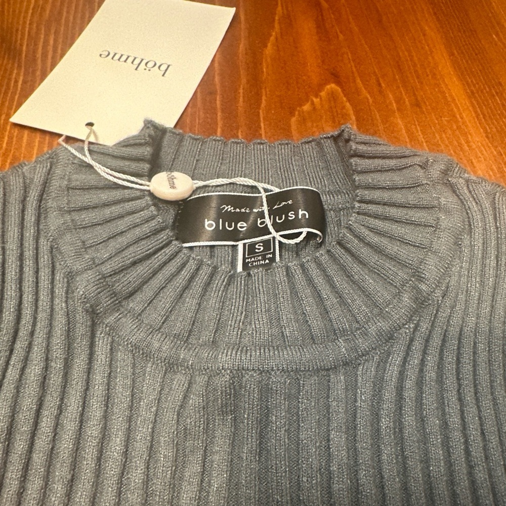 NWT Blue Blush Open Bodice Pullover Viscose Sweater Bohme Blue Gray Sz S Bolero - Picture 12 of 14